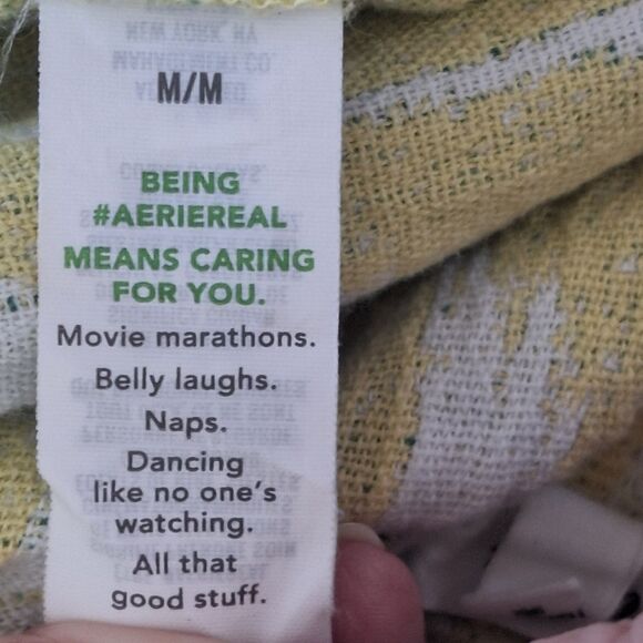 Aerie Jacquard Shorts Green Yellow Boho Hi-Rise Drawcord Waist 100% Cotton Baggy - Picture 13 of 15